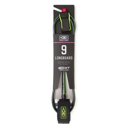 Ocean & Earth Premium Longboard One-XT Leash 9ft Black Lime