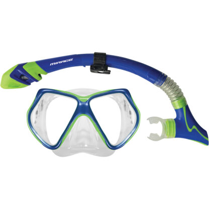Mirage Adult Bermuda Dry Mask and Snorkel Set- Blue Green