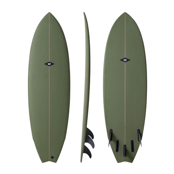NSP Kingfish PU Surfboard in olive color - Fish surfboard design for small waves