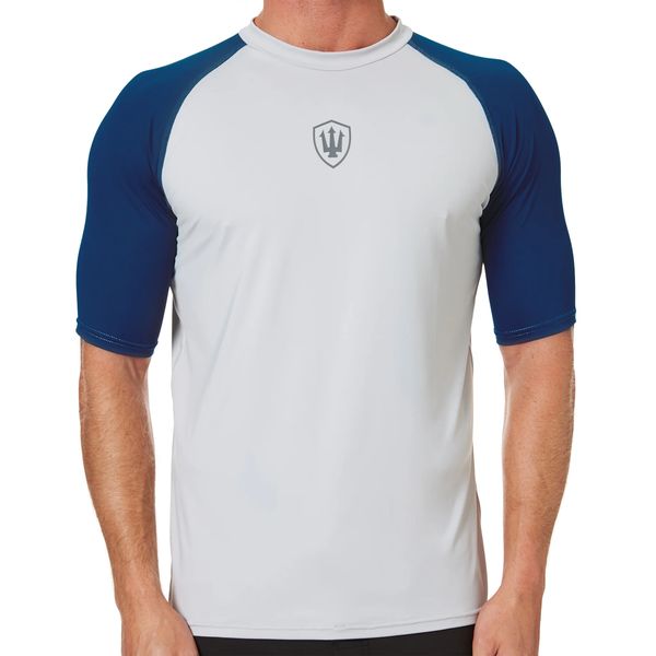 FK mens raglan surf shirt short sleeve in white with navy blue sleeves