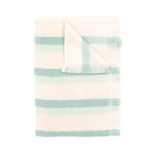 Layday Shallows beach towel with turquoise and cream stripes
