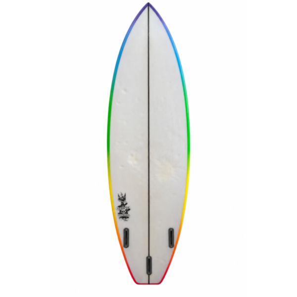 5'11 Weapon second hand surfboard, bottom with thruster fin boxes